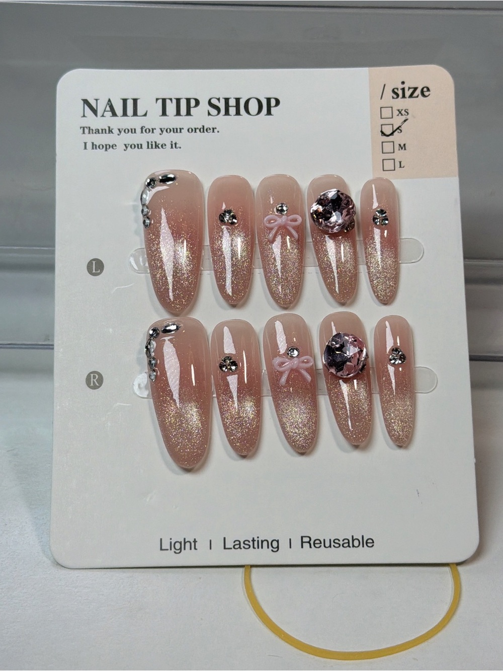 Pink Rhinestone Press-On Nail Set - Picture 5 of 5